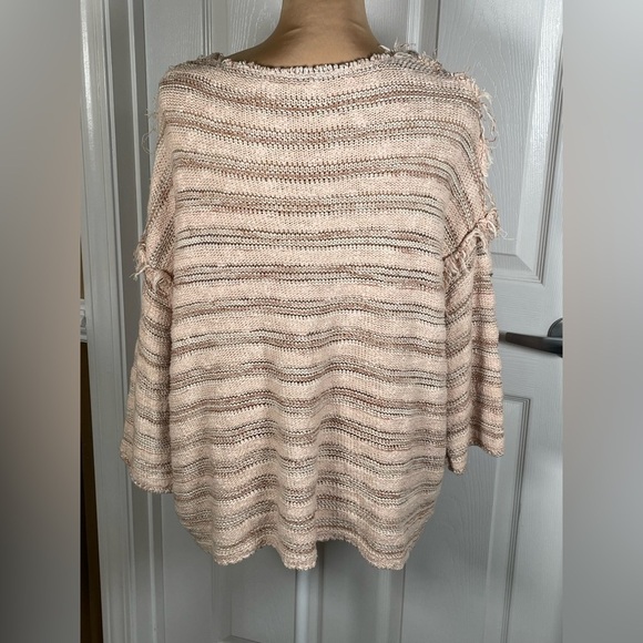 FREE PEOPLE SPELLS TROUBLE BROWN & BEIGE DISTRESSED RAW SWEATER - Picture 11 of 12